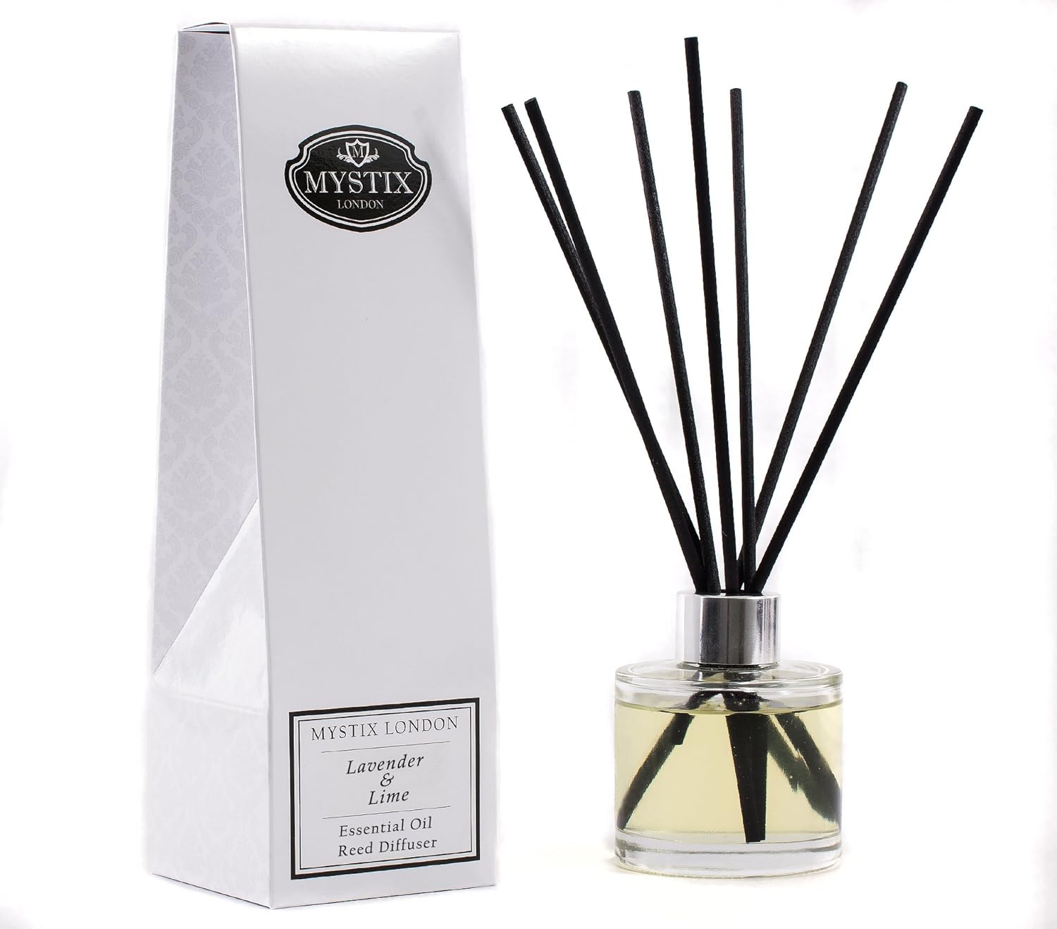 Mystix London | Lavender & Lime Essential Oil Reed Diffuser | 200Ml | Best Aroma For Home, Kitchen, Living Room And Bathroom | Perfect As A Gift | Refillable