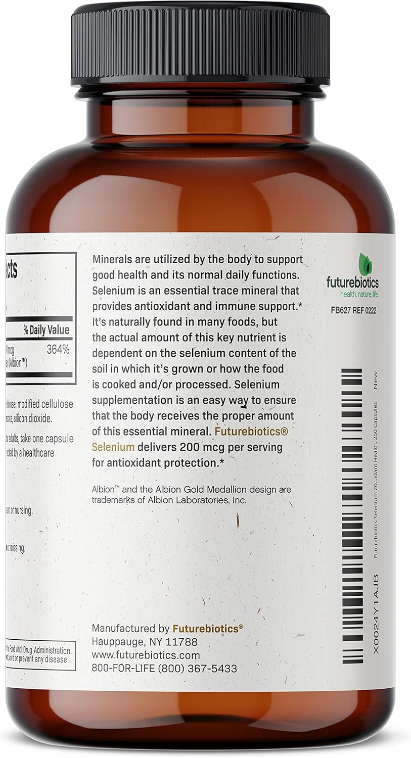 Futurebiotics Selenium 200 mcg - Selenium Amino Acid Complex - Essential Trace Mineral with Superior Absorption, Non GMO, 250 Capsules : Health & Household