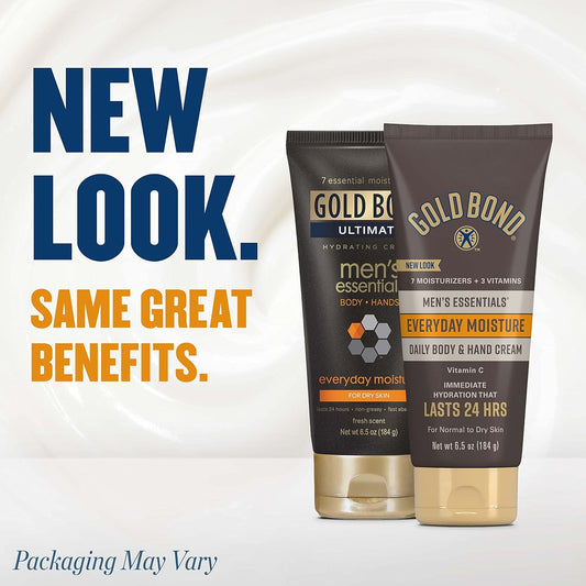 Gold Bond Men's Essentials Everyday Moisture Daily Body & Hand Cream, 6.5 oz., With Vitamin C