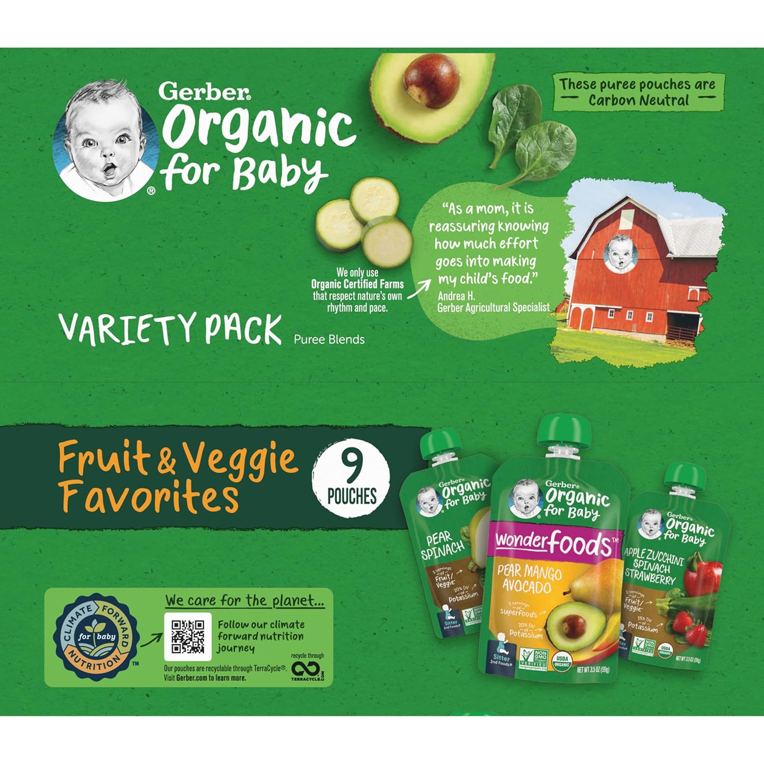 Gerber 2nd Foods Organic for Baby, Fruit and Veggie Variety Pack, 3.5 oz Pouch (9 Pack) : Everything Else