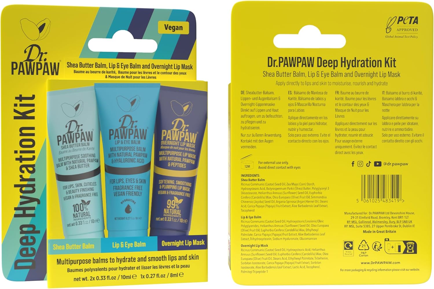 Dr.Pawpaw Shimmering Trio Gift Set: Shimmer,True Coral,Rich Mocha Multi-Purpose Natural No Fragrance Balm For Hydrating Lips, Skin, Hair, Cuticles, Nails & Beauty Finishing (10 Ml Each)