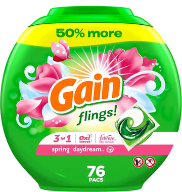 Gain Flings Laundry Detergent Soap Pacs He Compatible 76 Count Long Lasting Scent Spring Daydream Scent