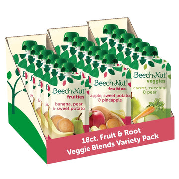 Beech-Nut Baby Food Variety Pack, Fruit & Root Veggie Blends Baby Food Pouches, Fruit & Veggie Purees, 3.5Oz (18 Pack)