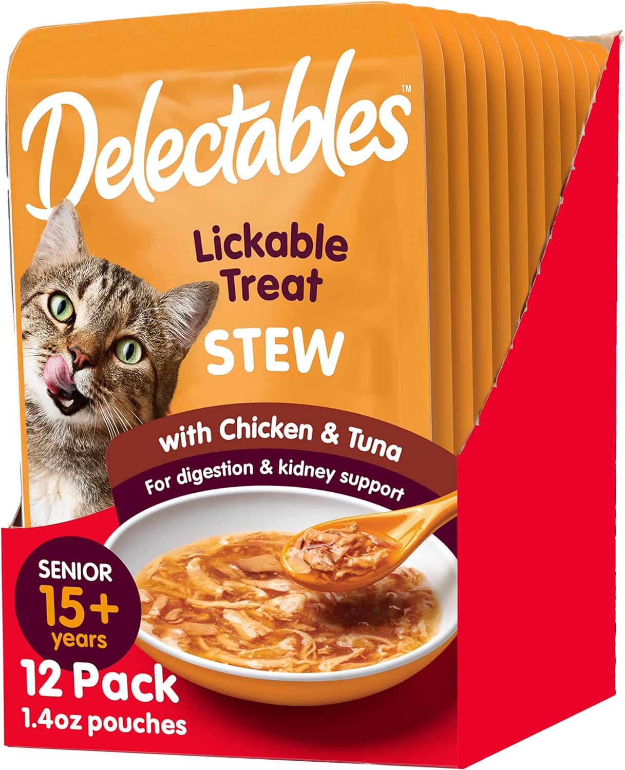 Hartz Delectables Stew Senior Lickable Wet Cat Treats, Chicken & Tuna 1.4 Ounce (Pack Of 12)