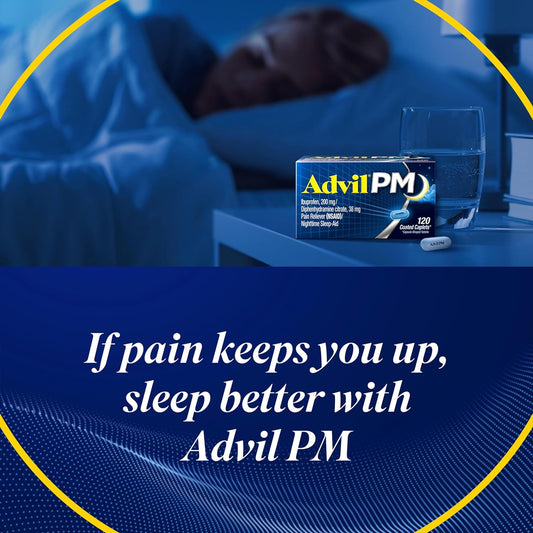 Advil PM Pain Reliever and Nighttime Sleep Aid, Pain Medicine with Ibuprofen for Pain Relief and Diphenhydramine Citrate for a Sleep Aid - 50x2 Coated Caplets