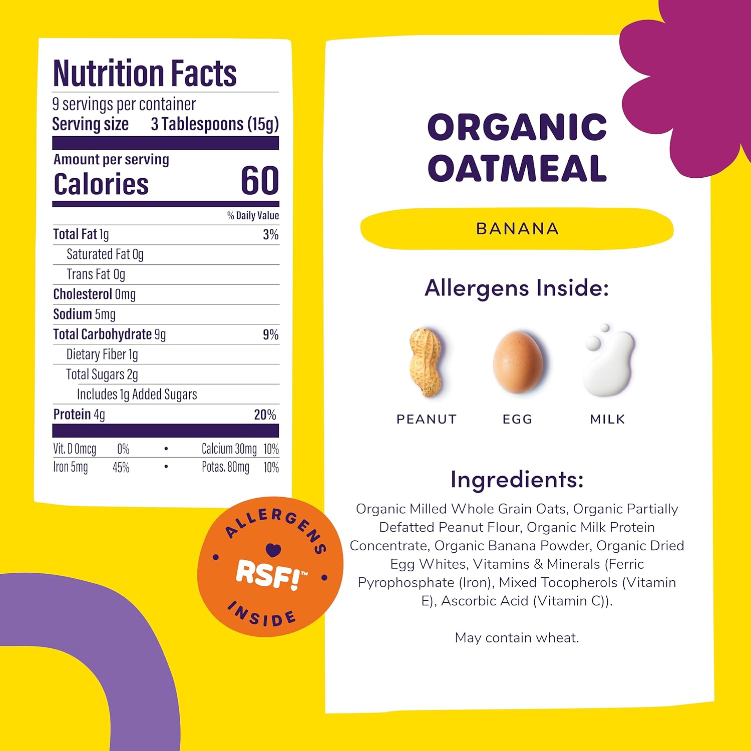 Ready Set Food Organic Baby Oatmeal Cereal & Organic Puree Pouch Baby Food With 3 Top Allergens: Organic Peanuts, Egg, And Milk