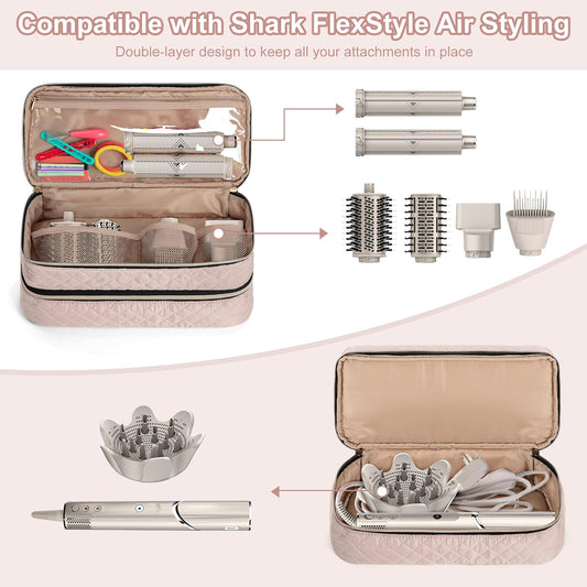 Teamoy Travel Carrying Case Compatible With Shark Flexstyle Styling (Hd 435/430),Double-Layer Hair Accessories Tools Storage Bag For Hair Dryer Airwrap Styler And Attachments, Misty Rose