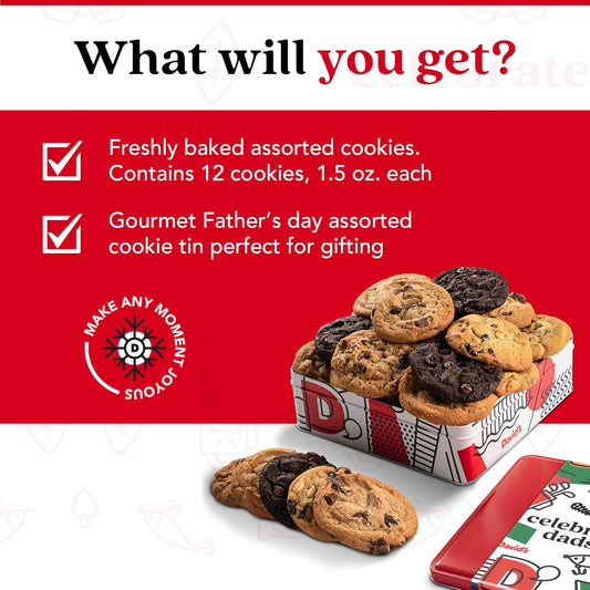 David'S Cookies Gourmet Assorted Cookie Gift Tin – 1Lb Fresh Baked Delicious Traditional Recipes – Assorted Flavors Ideal For Sharing – Thoughtful Treat For Dad, Husband, Or Him