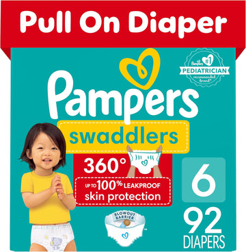 Pampers Swaddlers 360 Pull-On Diapers, Size 6, 92 Count, One Month Supply, For Up To 100% Leakproof Skin Protection And Easy Changes