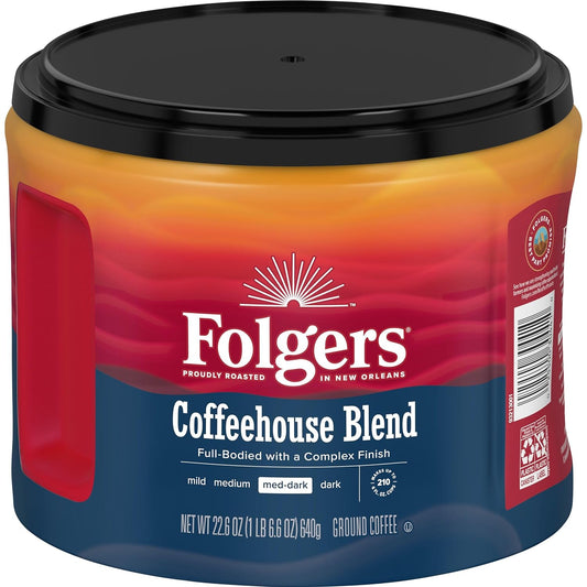 Folgers Coffeehouse Blend Medium Dark Roast Ground Coffee, 22.6 Ounces (Pack of 6)