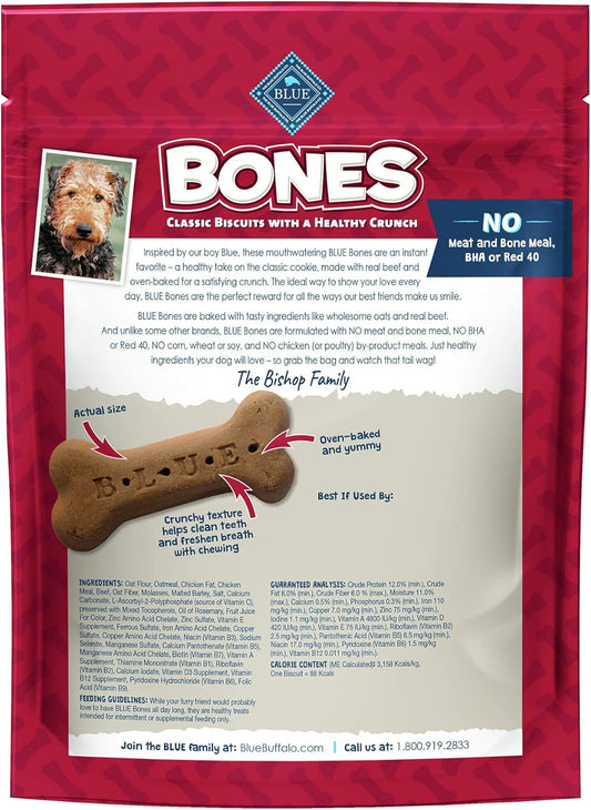 Blue Buffalo Bones Natural Crunchy Dog Treats, Large Dog Biscuits, Beef (16-Oz Bag, 4 Count)