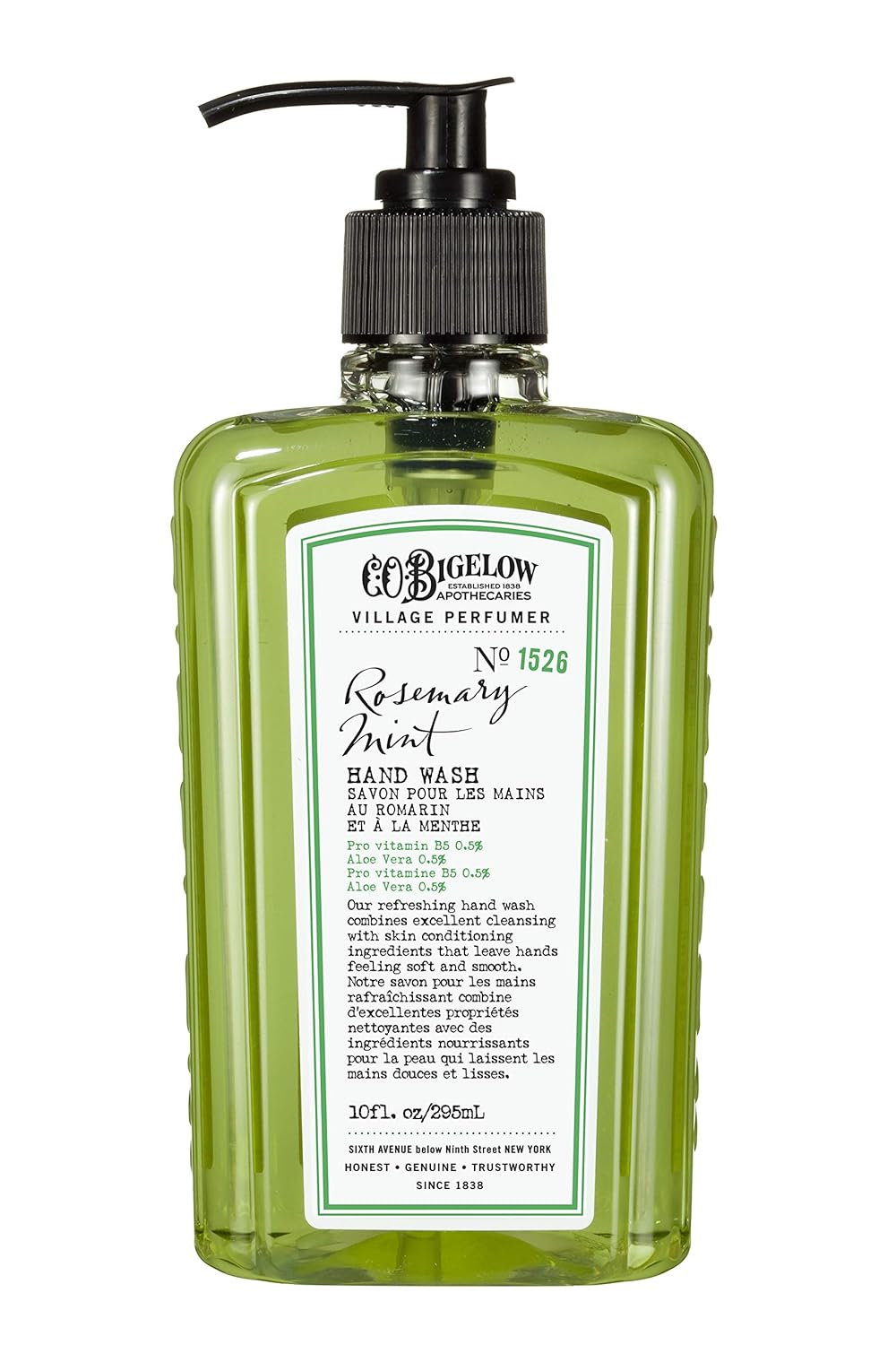 C.O. Bigelow Hand Wash Rosemary Mint, Village Perfumer Moisturizing Hand Soap For Bathroom & Kitchen With Aloe Vera And Pro-Vitamin B5, 10 Fl Oz