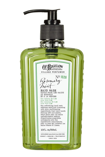 C.O. Bigelow Hand Wash Rosemary Mint, Village Perfumer Moisturizing Hand Soap For Bathroom & Kitchen With Aloe Vera And Pro-Vitamin B5, 10 Fl Oz