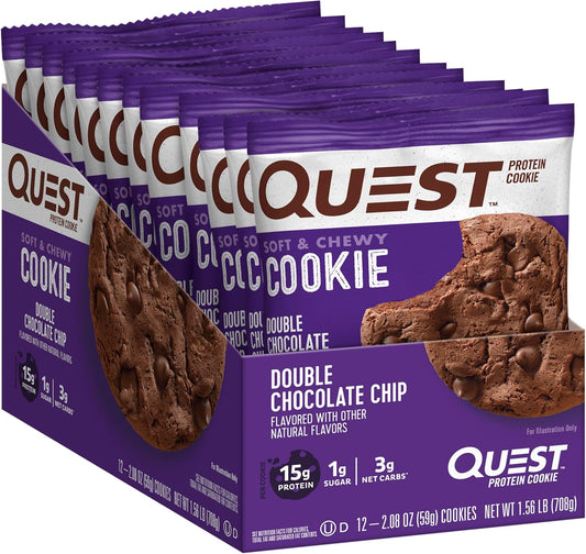 Quest Nutrition Double Chocolate Chip Protein Cookie, High Protein, Low Carb, 12 Count