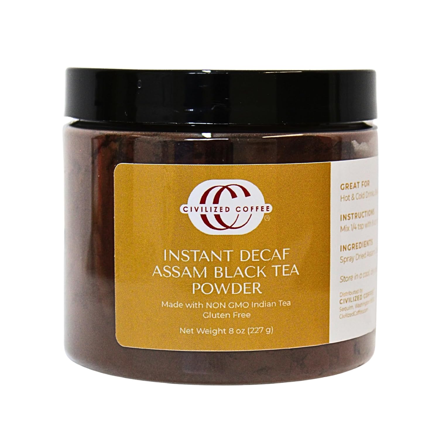 Civilized Coffee Decaffeinated Instant Assam Black Tea Powder For Hot Tea, Iced Tea & Baking (8Oz)