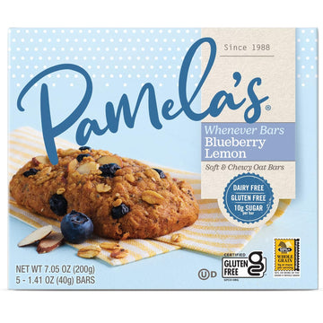 Pamela's Products Gluten Free Whenever Bars, Blueberry Lemon Box, 7.05 Oz, 30 Count, Pack of 6