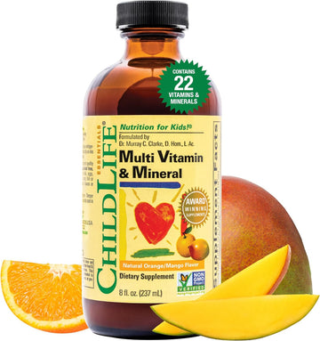 Childlife Essentials, Kids Liquid Multivitamin And Mineral Supplement - Liquid Vitamins For Kids, All-Natural, Gluten-Free, Non-Gmo - Natural Orange & Mango Flavor, 8 Ounce Bottle