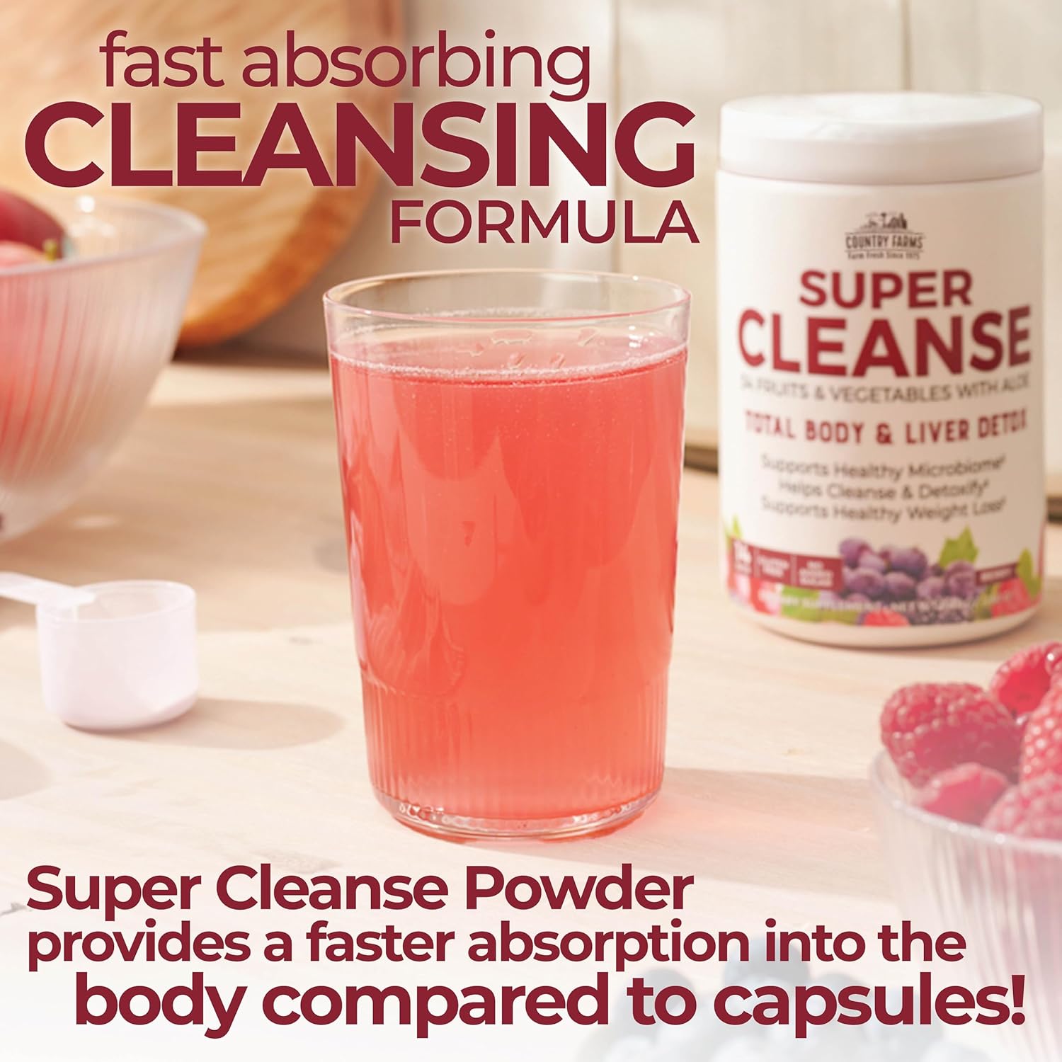 Country Farms Super Cleanse, Super Juice Cleanse, Supports Healthy Digestive System, 34 Fruits And Vegetables With Aloe, Promotes Natural Detoxification, Drink Powder, 14 Servings, 9.88 Ounce : Health & Household
