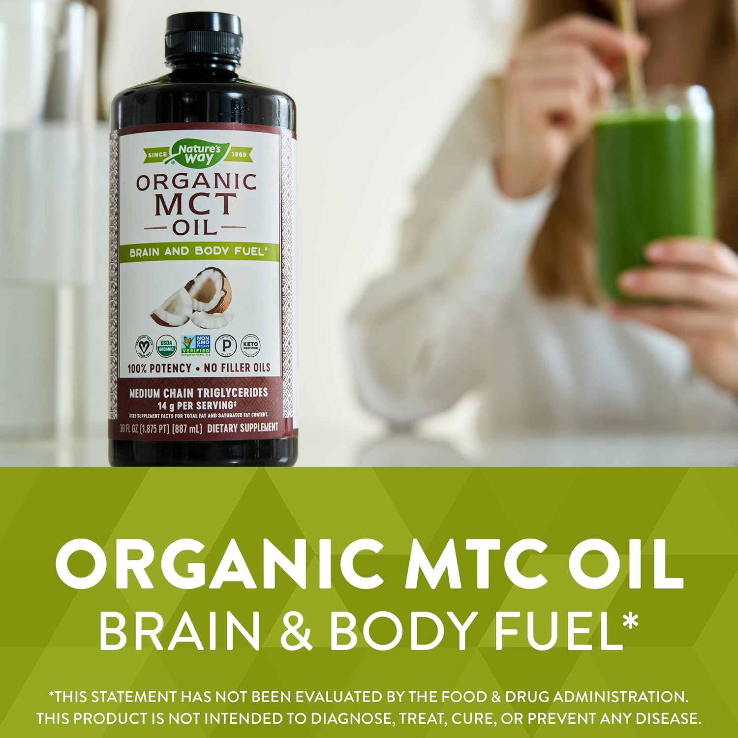 Nature's Way MCT Oil, Brain and Body Fuel from Coconuts*; Keto and Paleo Certified, Organic, Gluten Free, Non-GMO Project Verified, 30 . 