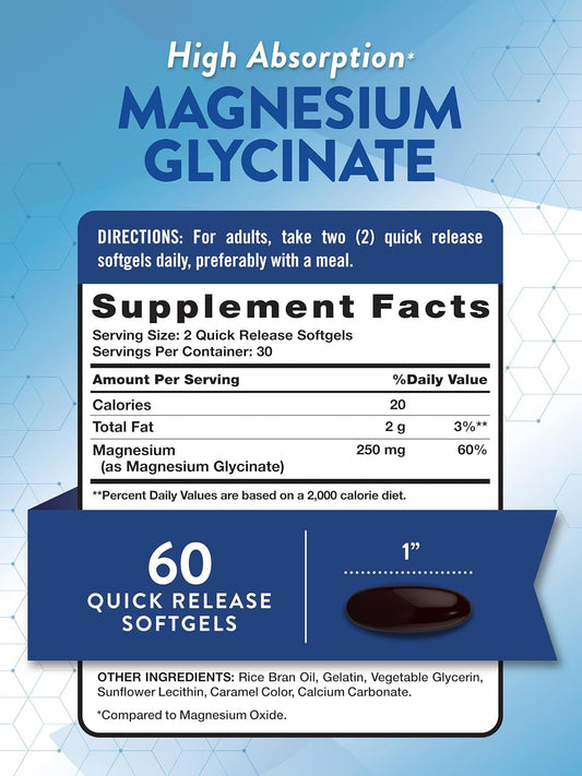 Nature'S Truth Magnesium Glycinate Softgels | 250Mg | 60 Pills | High Absorption | Non-Gmo & Gluten Free Supplement