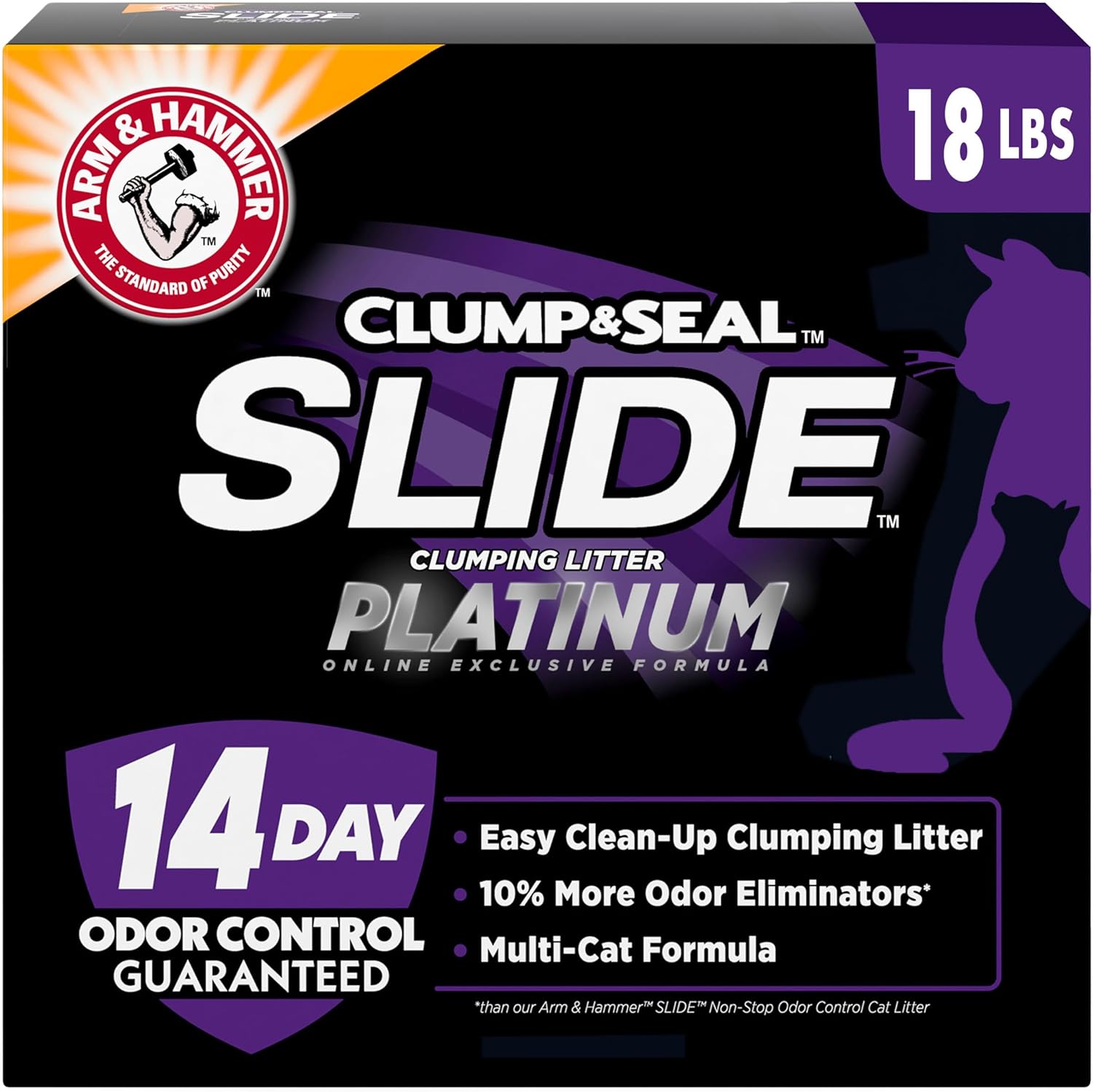 Arm Hammer Slide Platinum Multi-Cat Easy Clean-Up Clumping Cat Litter, 14 Days Of Odor Control 18 Lb