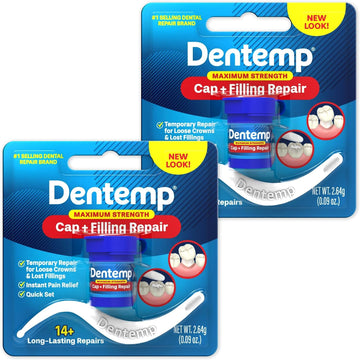 Dentemp Maximum Strength Loose Cap and Lost Filling Repair - Dental Repair Kit for Instant Pain Relief (Pack of 2) - Temporary Filling for Tooth - Long Lasting Tooth Filling