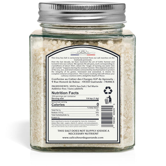 Le Saliculteur De Guerande - Celtic Salt 16Oz - Coarse Grey Sea Salt - French Organic Mineral Salt With Glass Jar - Natural And Hand Harvested- Cgmp And Pgi Certified