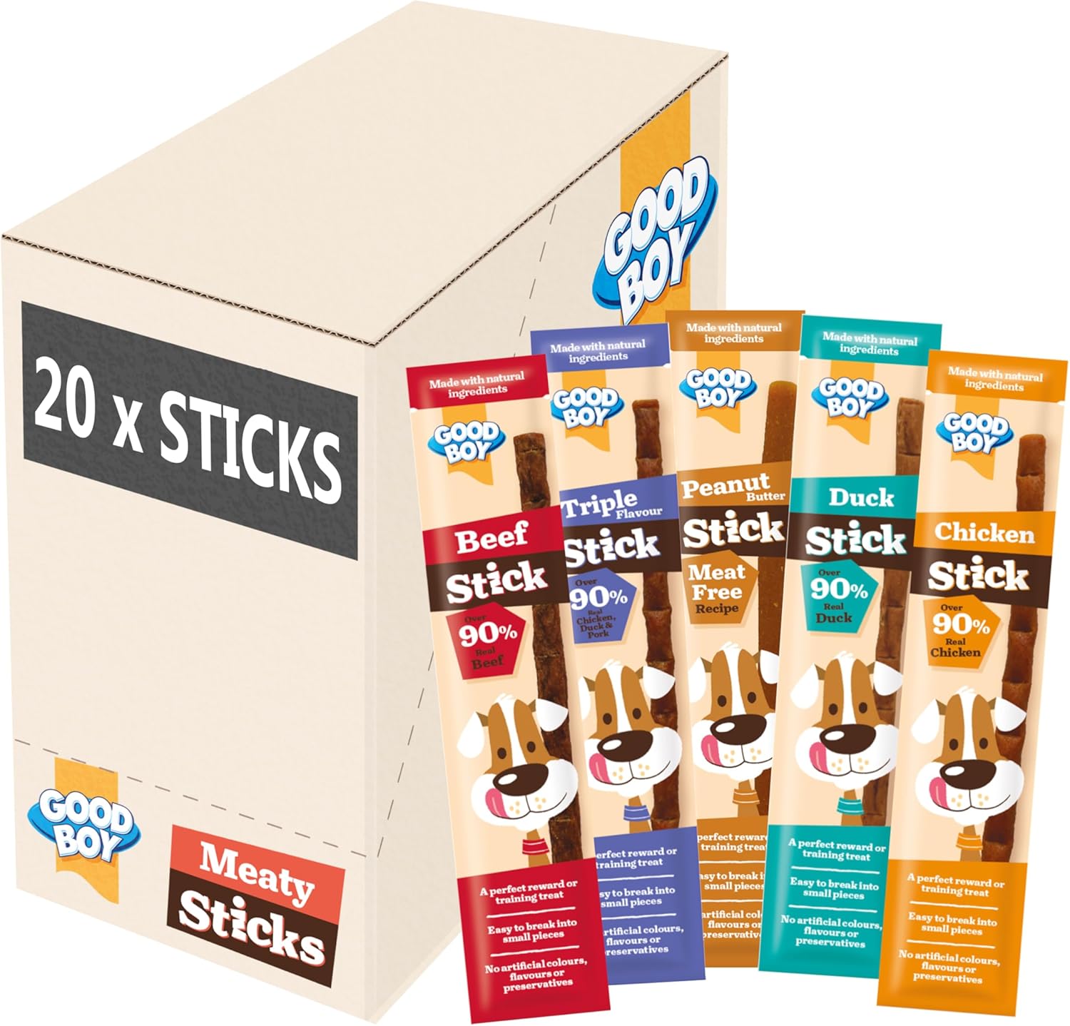 Good Boy Meaty Sticks Variety Pack - Natural Dog Treats - Training Treats - Bulk Box - 20 X 15G