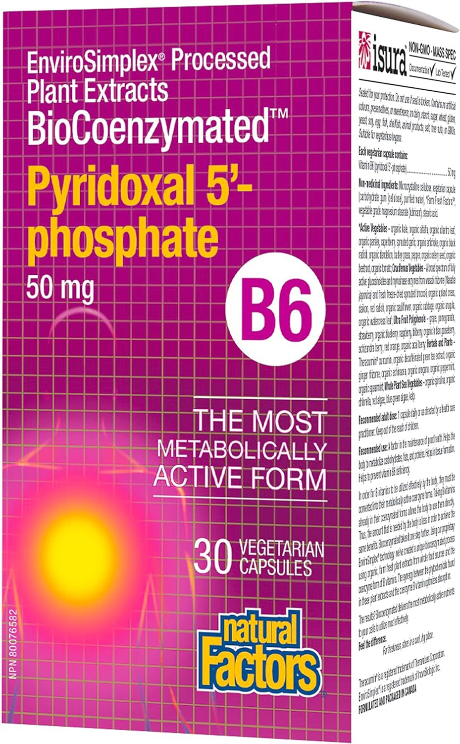 BioCoenzymated, B6, Pyridoxal 5'-Phosphate, 50 mg, 30 Vegetarian Capsules, Natural Factors