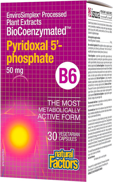 BioCoenzymated, B6, Pyridoxal 5'-Phosphate, 50 mg, 30 Vegetarian Capsules, Natural Factors