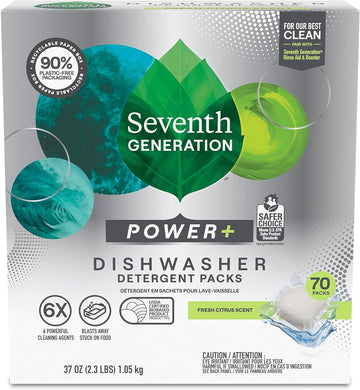 Seventh Generation Ultra Power Plus Dishwasher Detergent Packs, Fresh Citrus Scent, 70 count (Packaging May Vary)