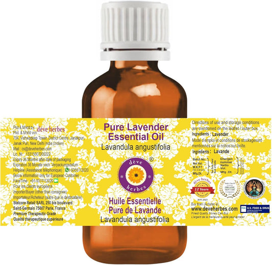 Dève Herbes Lavender Essential Oil (Lavandula Angustifolia) Pure | Non-Sticky | Non-Greasy | Lightweight | Men & Women | All Skin Types | Steam Distilled 15Ml (0.5 Oz)