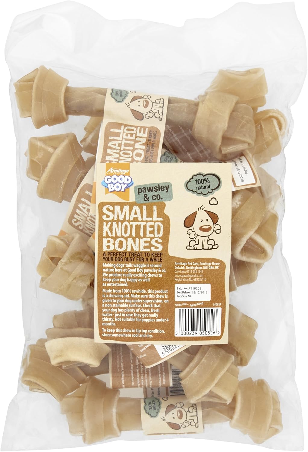 Good Boy - Small Rawhide Knotted Bones - Dog Chews - Made From 100 Percent Natural Hide - Pack Of 10 - Dog Treats Natural