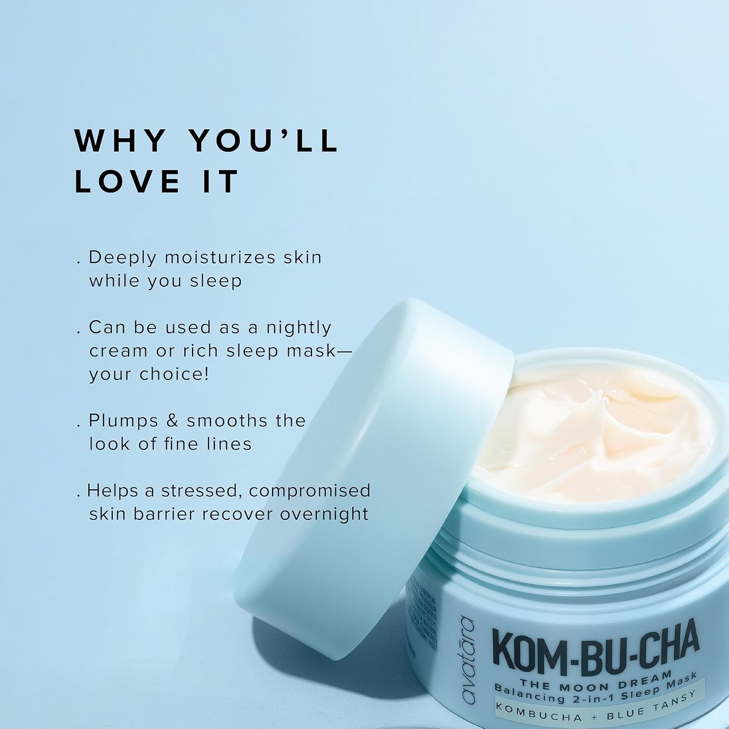 Avatara Kombucha The Moon Dream Night Cream, Non-Greasy 2-In-1 Night Cream, Deep Moisturization, Kombucha Balances, Vitamin C Brightens Skin, Blue Tansy Soothes Skin, 50 Ml, 1.69 Fl. Oz. : Beauty & Personal Care