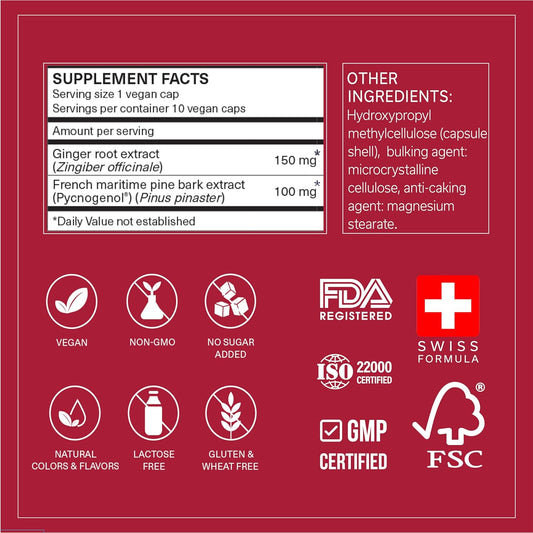 Long-Haul Circulation | Reduce Swollen Legs, Ankles, Feet | Relieve Discomfort | Supports Blood Flow & Inflammation | Pycnogenol 100 Mg & Ginger Root Extract | Fast-Acting | 10 Veg Capsules