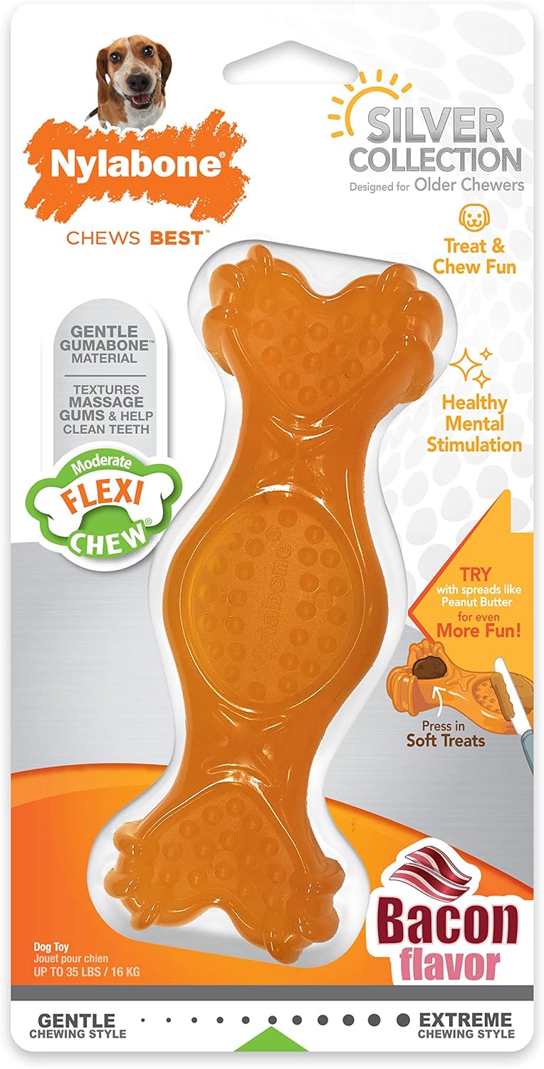 Nylabone Flexi Chew Fill & Treat Senior Dog Chew Toy Bacon Flavor Medium/Wolf (1 Count)