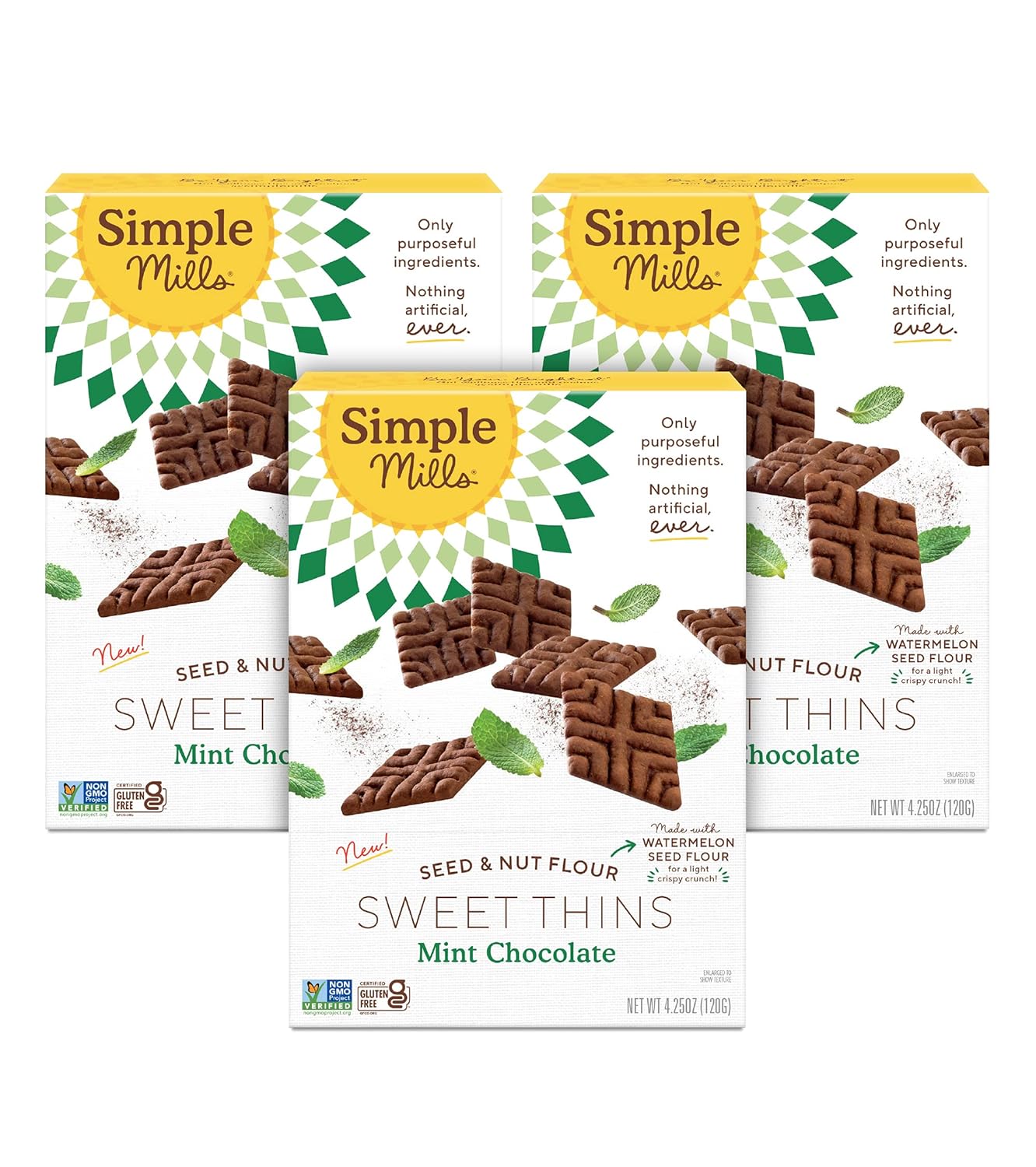 Simple Mills Mint Chocolate Seed and Nut Flour Sweet Thins, Paleo Friendly and Delicious Sweet Thin Cookies, Good for Snacks, Nutrient Dense, 4.25 oz (Pack of 3)