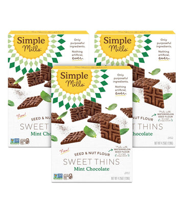 Simple Mills Mint Chocolate Seed And Nut Flour Sweet Thins, Paleo Friendly And Delicious Sweet Thin Cookies, Good For Snacks, Nutrient Dense, 4.25 Oz (Pack Of 3)