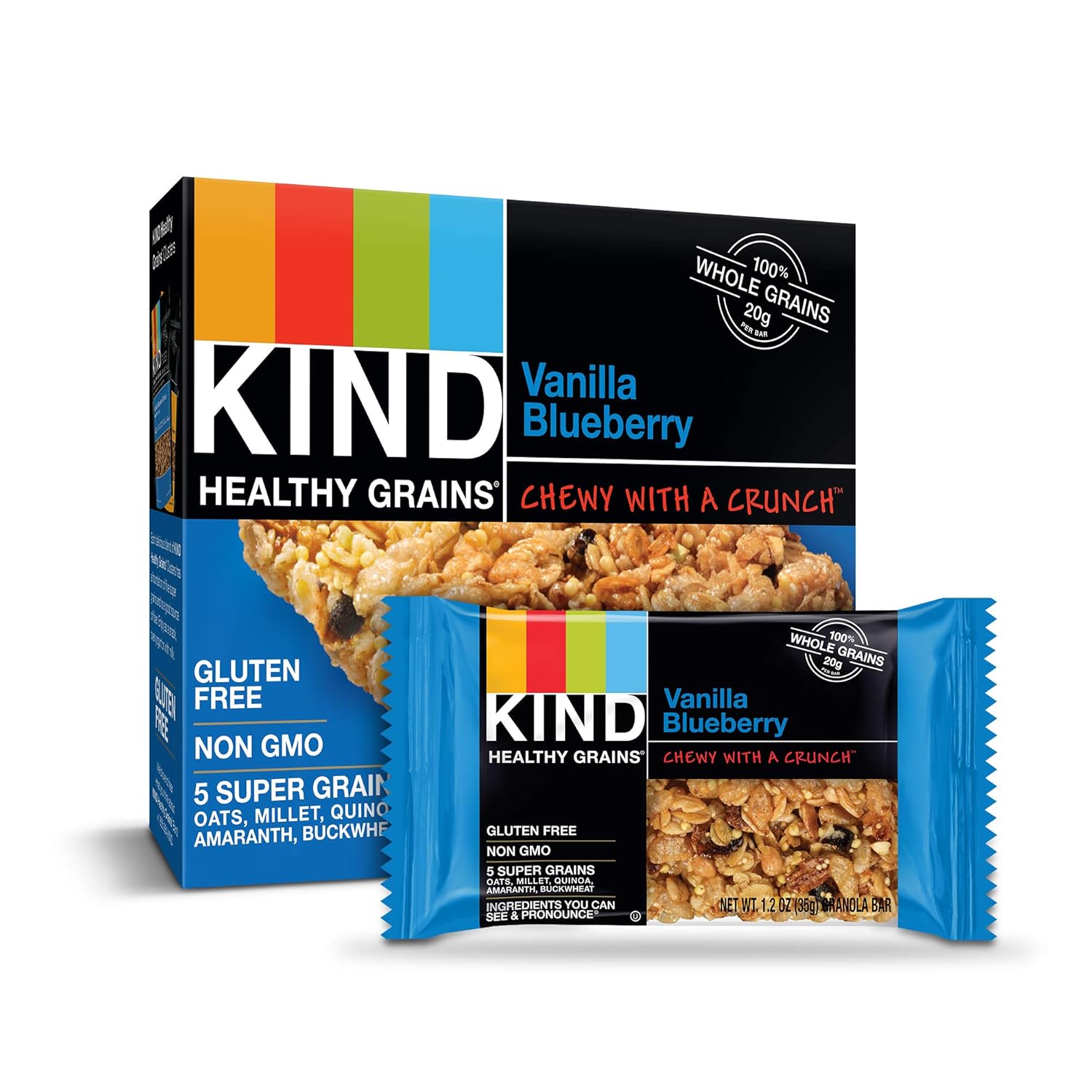 Kind Healthy Grains Bars Gluten Free 1.2 Ounce, Hgb Vanilla Blueberry, 40 Count