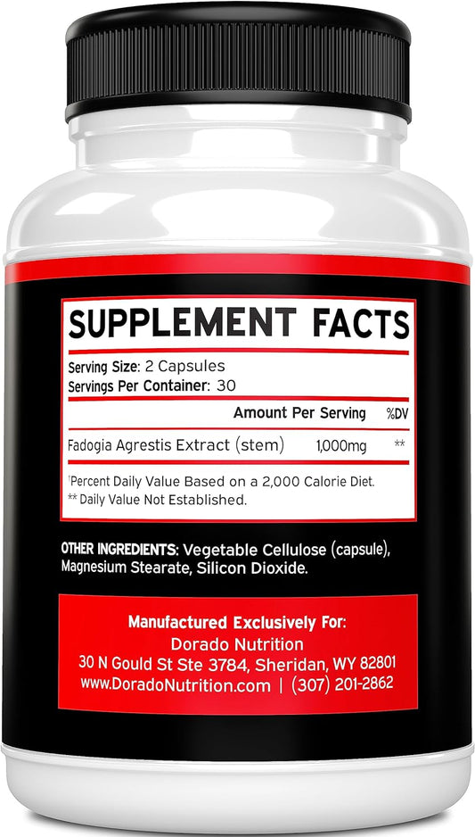 Fadogia Agrestis Extract 1000mg per Serving - [Maximum Strength] - Strength, Drive, Athletic Performance, Muscle Mass - Third Party Tested - Zero Fillers - Gluten Free, Non-GMO, Vegan Capsules