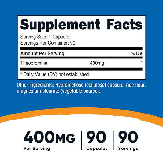 Nutricost Theobromine 400mg, 90 Vegetarian Capsules - Gluten Free, Non-GMO