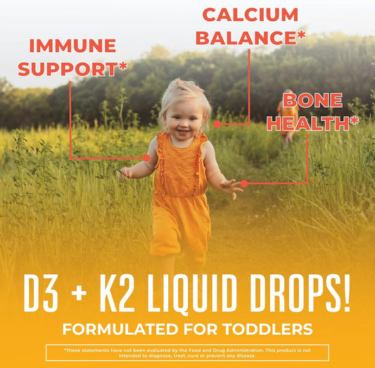 Maryruth Organics Vitamin D3, Vitamin K2, Vitamin D3 K2 Drops, K2 D3 Vitamin Liquid Supplement For Toddlers, Kids Supplement For Calcium Absorption Strong Bones, Vegan, Non-Gmo, Gluten Free, 1 Fl Oz