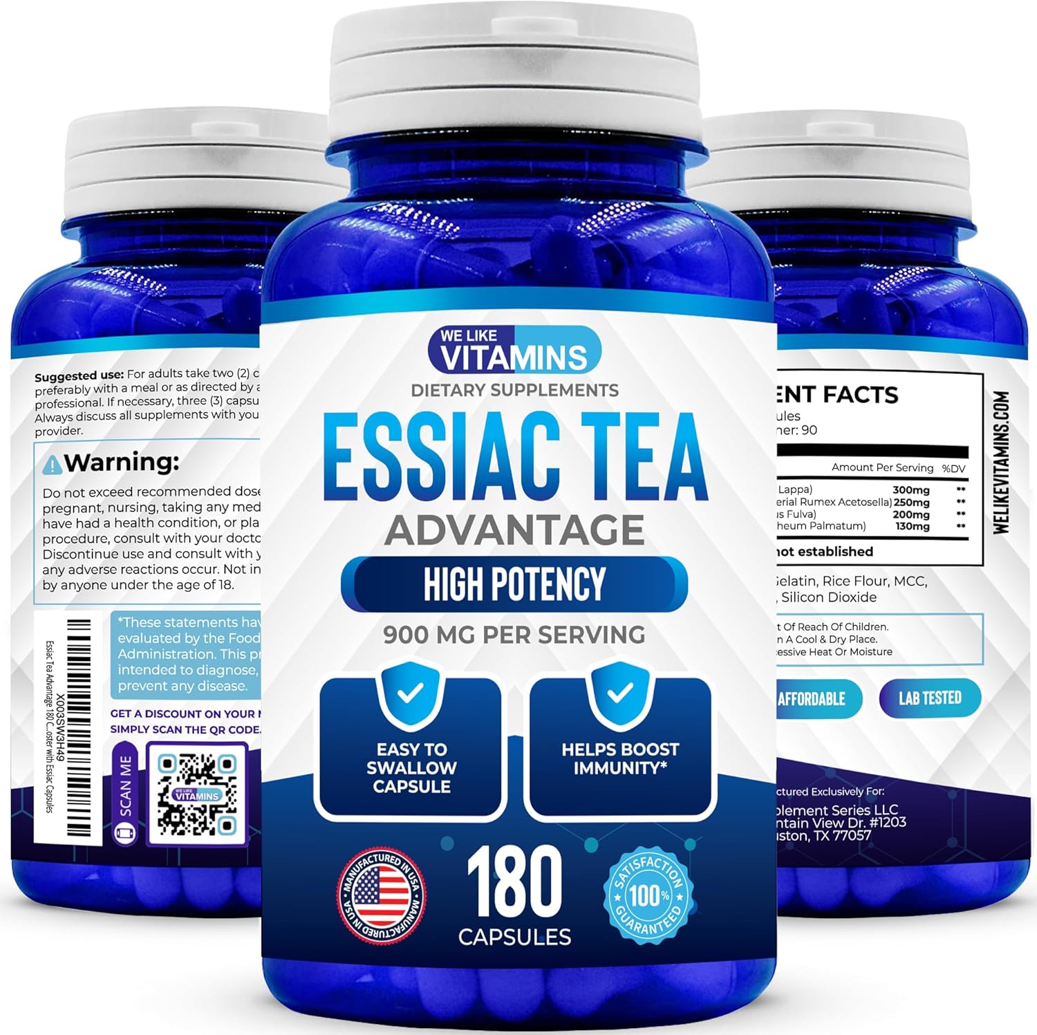 We Like Vitamins Essiac Tea Advantage 180 Capsules 900Mg Essiac Herbal Supplement And Immune Booster With Essiac Capsules