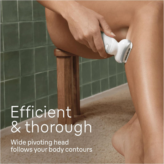 Braun Silk-Épil 9, Epilator With Pivoting Head For Easy Hair Removal, Wet & Dry, Lasting Smooth Skin, With Lady Shaver Head & Trimmer Comb, 9-441, White/Silver With Eu Plug