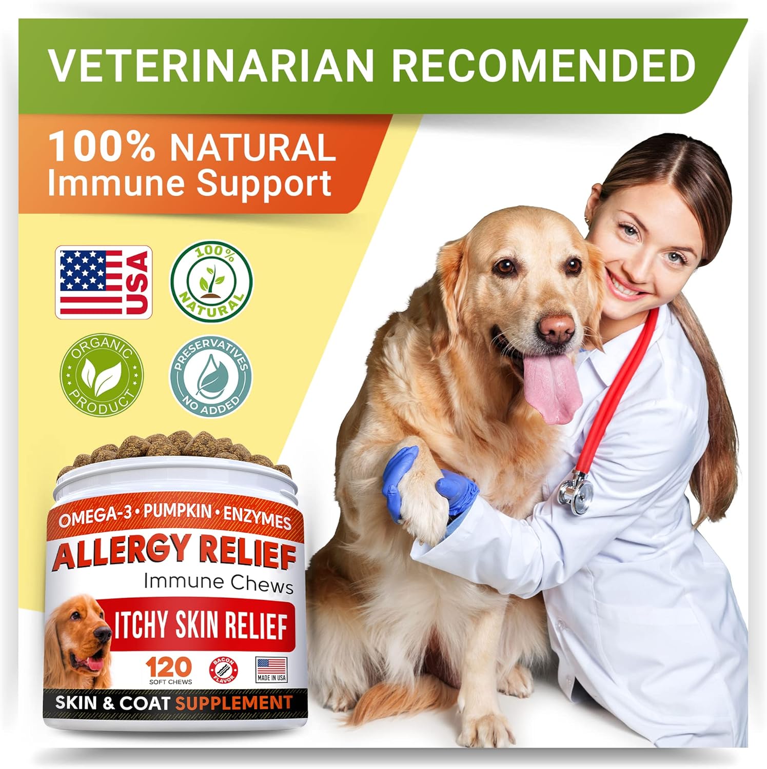 StrellaLab Dog Allergy Relief for Dogs Bundle - Itchy Skin Treatment with Omega3 & Pumpkin, Itching and Licking, Itch Relief Chew, Allergy Supplement, Anti Itch Support - 360ct - Bacon + Peanut Butter : Pet Supplies