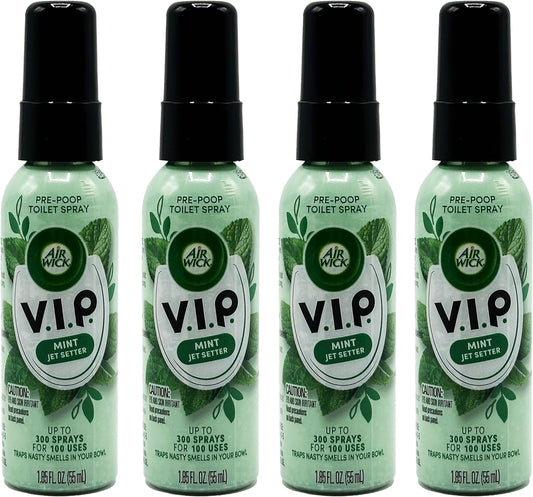 Air Wick V.I.P. Pre-Poop Toilet Spray, Mint Jet Setter, Poo Spray Travel Size, Neutralizes Odors, Poop Spray for Toilet, Contains Essential Oils, Fresh Mint Scent Bathroom Spray, 1.85 Oz (Pack of 4) : Health & Household