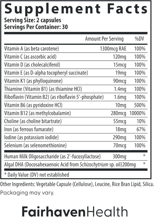 Fairhaven Health Postnatal Multivitamin Essentials | Vegan Daily Multivitamin For Postpartum Women | Breastfeeding Mother And Baby Development Support | Gluten, Dairy, Soy Free | Non-Gmo | 60 Capsules