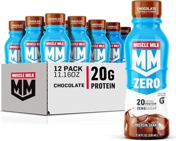 Muscle Milk Zero Protein Shake, Chocolate,20G Protein, Zero Sugar, 100 Calories, Calcium, Vitamins A, C & D, 4G Fiber, Energizing Snack, Workout Recovery, Packaging May Vary,11.16 Fl Oz (Pack Of 12)