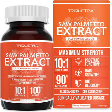 Saw Palmetto Extract ? 10X Potency, Pharmaceutical Grade Strength - Plus Pumpkin Seed Oil - Supports Prostate Health, Relieves Urination Issues, Supports Hair Growth, DHT Blocker ? 60 Softgels