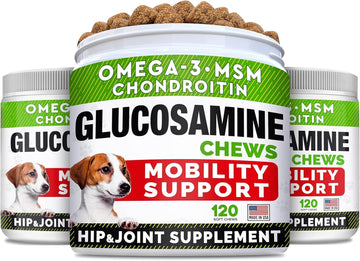 (Pack Of 3) Glucosamine Treats For Dogs - Joint Supplement W/Omega-3 Fish Oil - Chondroitin, Msm - Advanced Mobility Chews - Joint Pain Relief - Hip & Joint Care - Chicken Flavor - Made In Usa